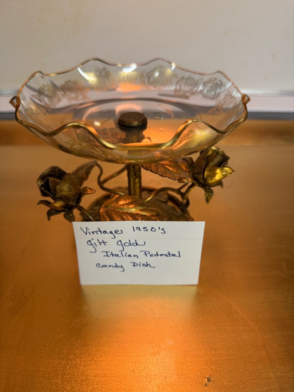 Gilt Gold Decorative Pedestal Candy Dish - Gold